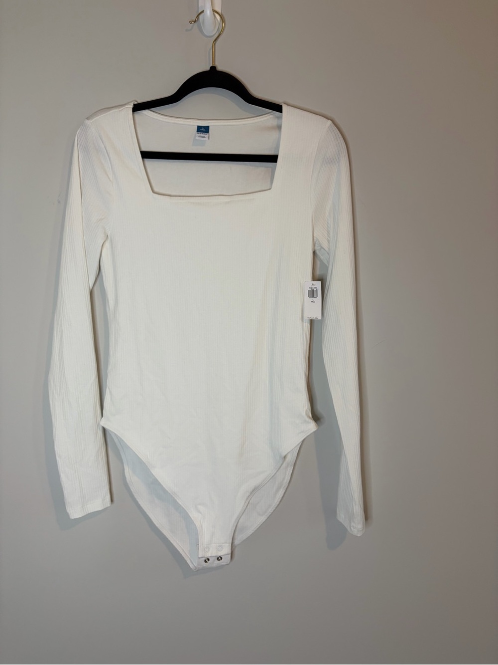 Old Navy White Ribbed Long-Sleeve Square Neck Bodysuit Size Large Tall